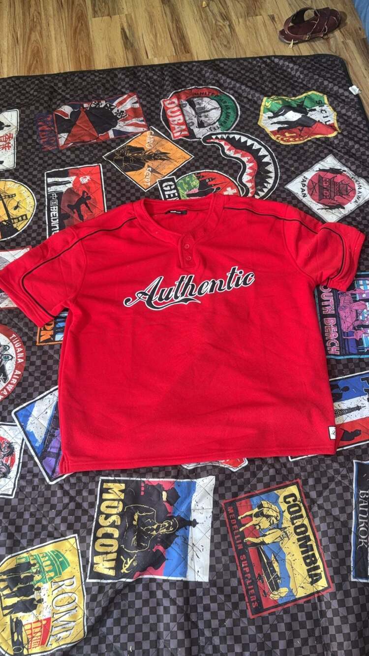 Authentic Short Sleeve Henley Red Shirt